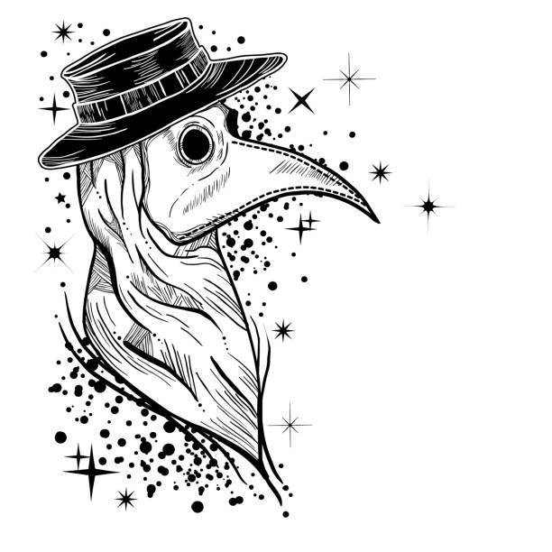 Vector gothic illustration of plague doctor tattoo art style medieval venetian mask concept stock illustration