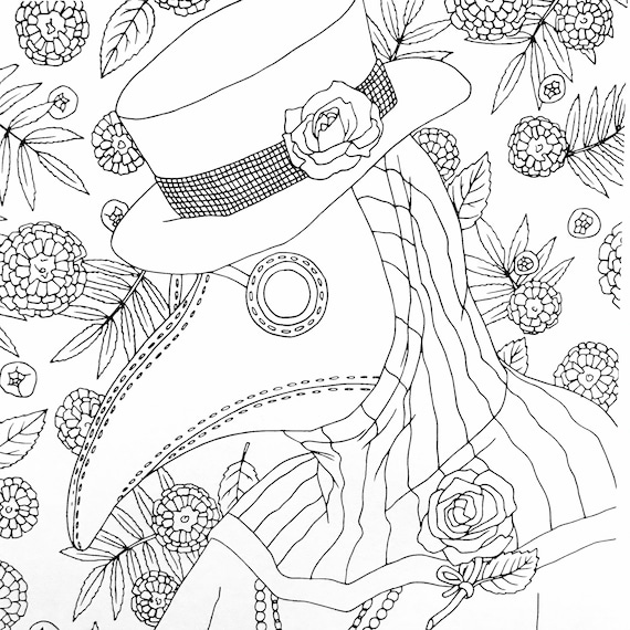 Coloring book page plague doctor