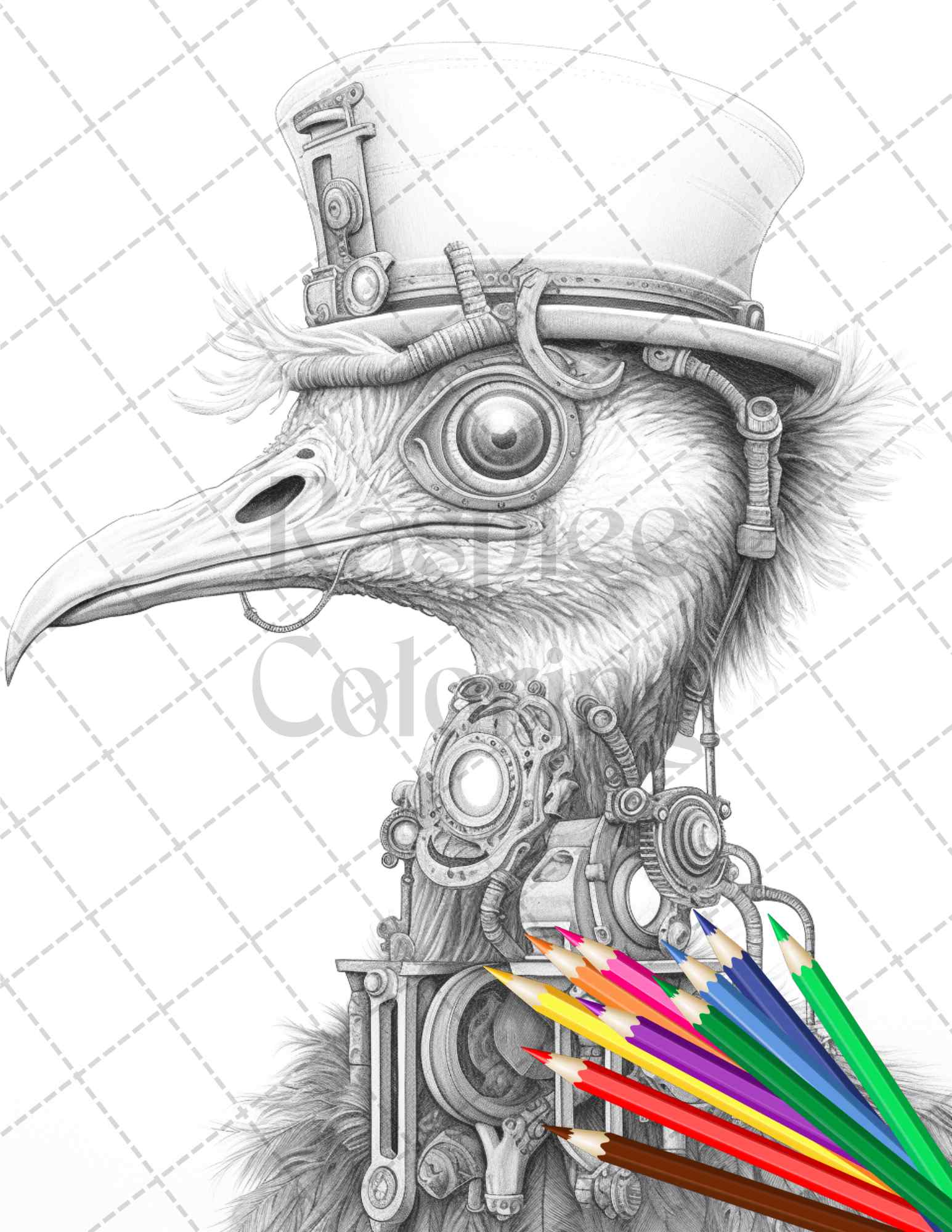 Steampunk animals grayscale coloring pages printable for adults vol â coloring