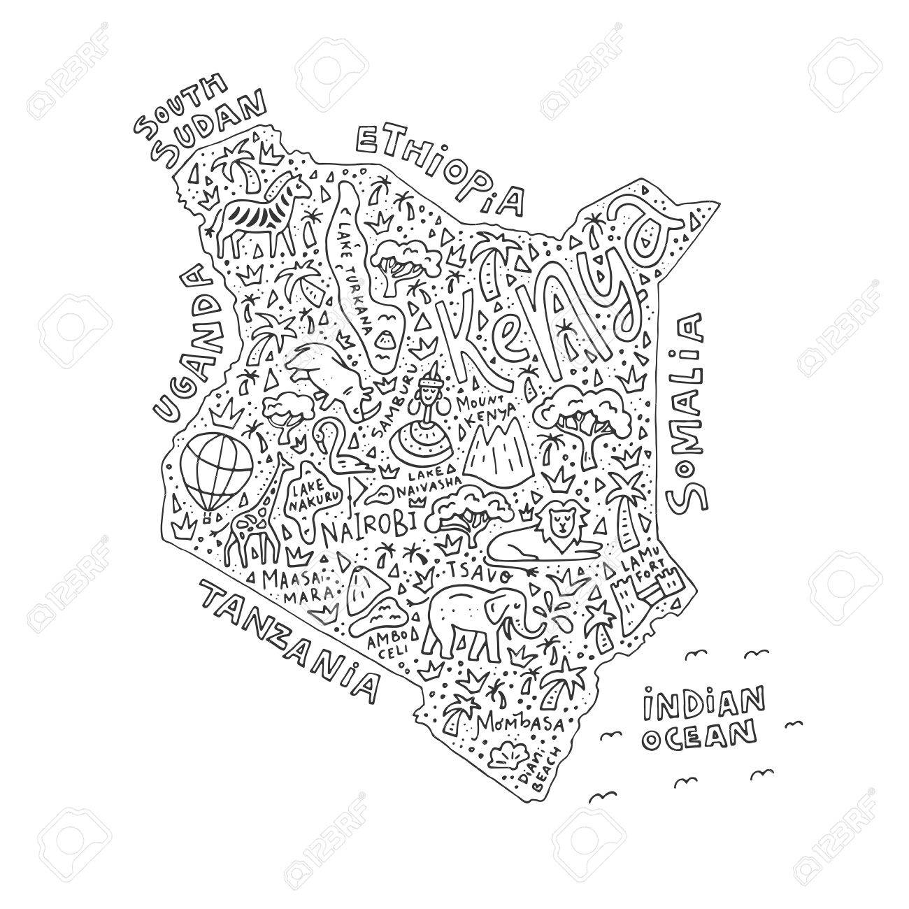 Illustration of kenya map for coloring book with black outline royalty free svg cliparts vectors and stock illustration image