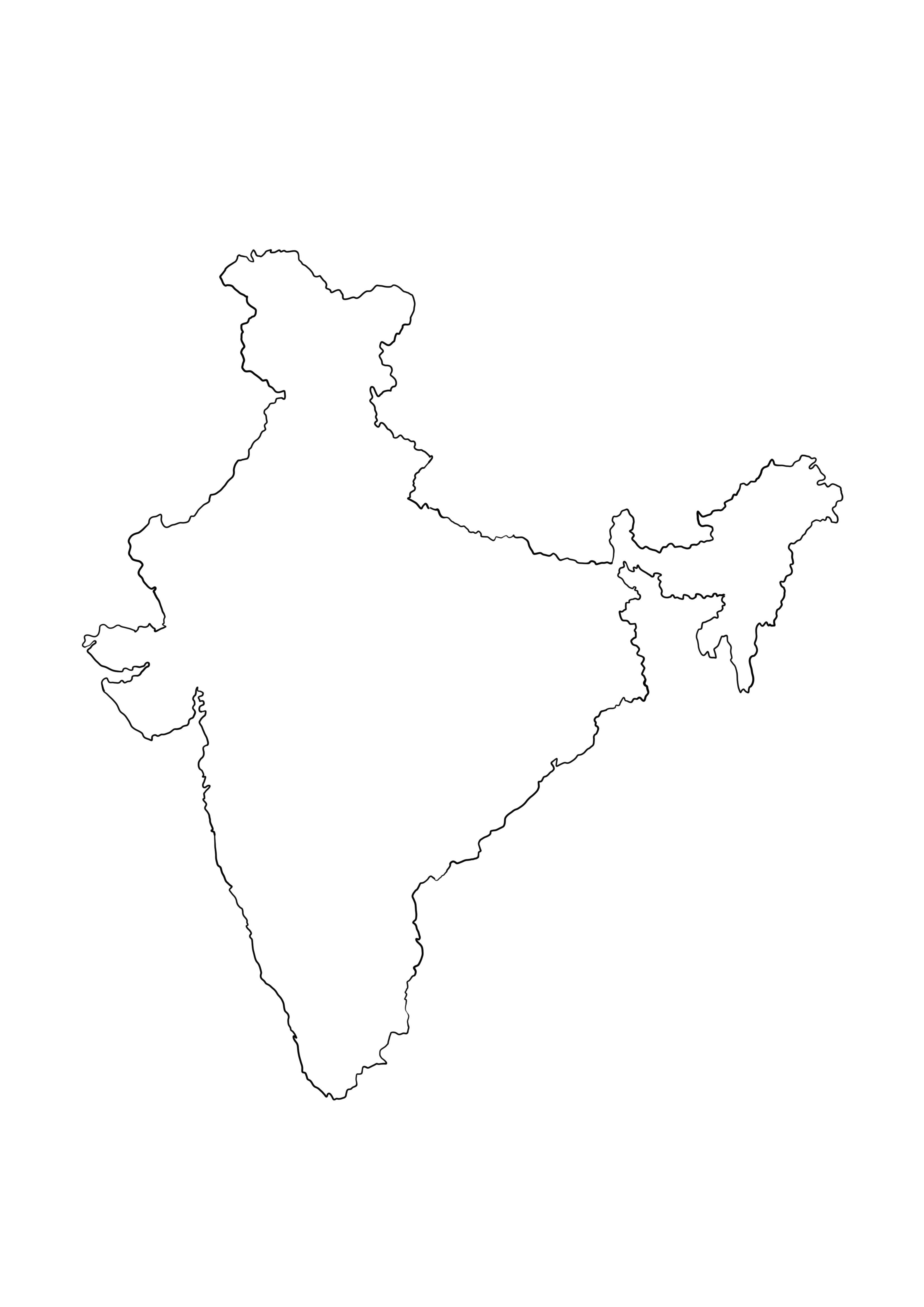 India blank outline map free downloading and coloring image