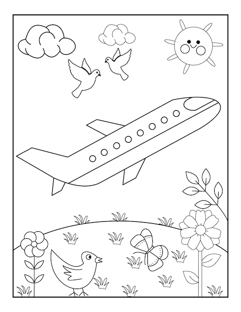 Premium vector airplane coloring pages for kids toddlers vector