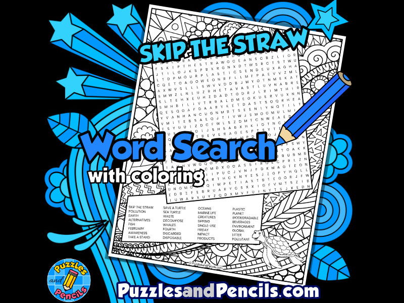 Skip the straw word search puzzle activity with colouring skip the straw day wordsearch teaching resources