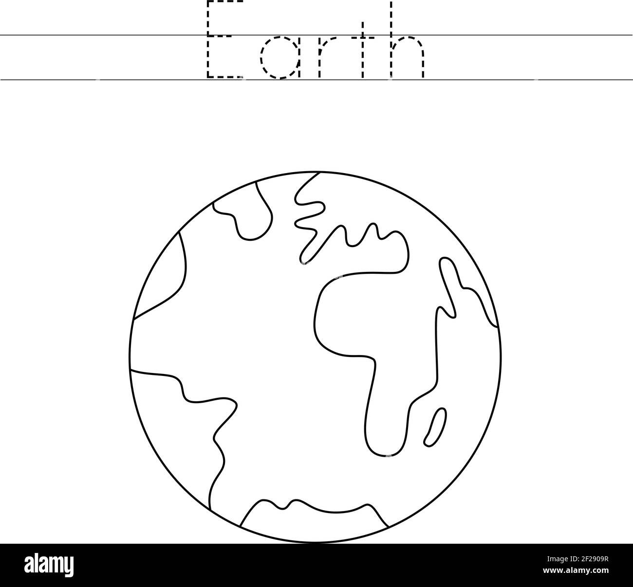 Trace the word color planet earth handwriting practice for preschool kids stock vector image art