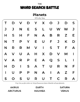 Printable planets word search