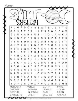Solar system word search