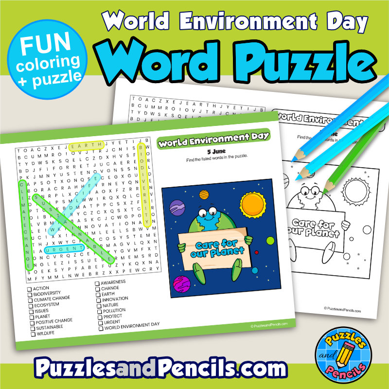 World environment day word search puzzle activity page and coloring june wordsearch made by teachers