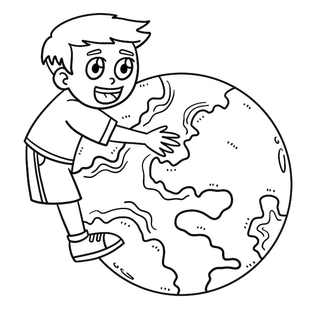 Premium vector earth day child embracing earth isolated coloring