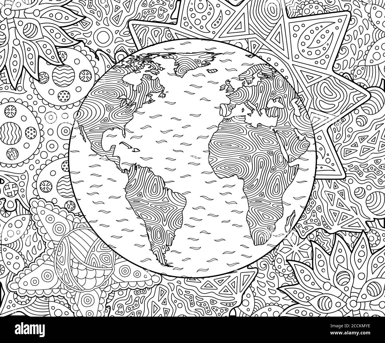 Planeta tierra dibujo para colorear imãgen de stock en blanco y negro