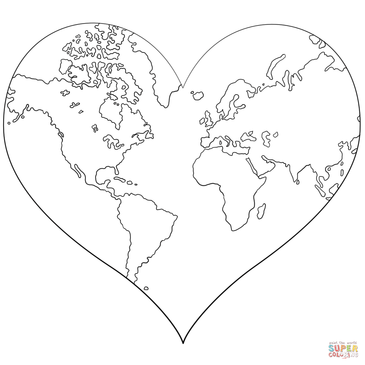 Dibujo de corazãn con la forma de la tierra para colorear dibujos para colorear imprimir gratis