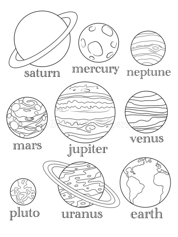 Nine planets coloring pagewall art