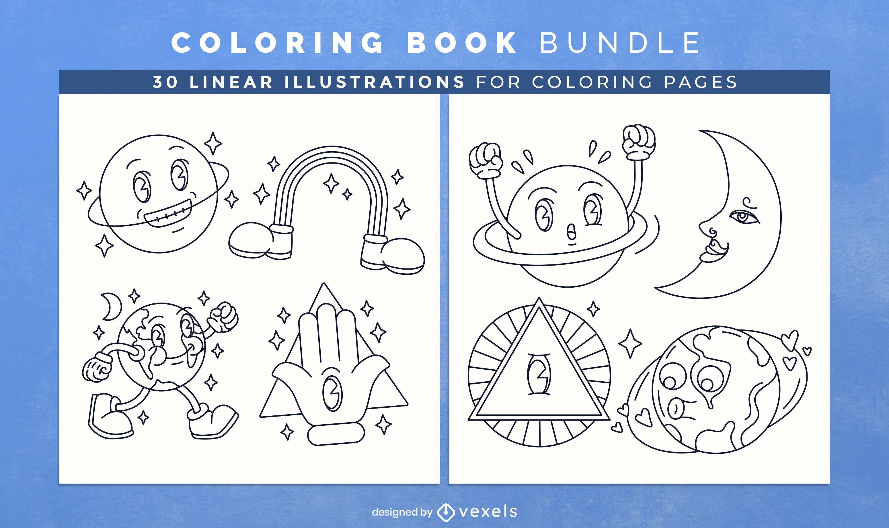 Cartoon planets coloring book design pages vector download