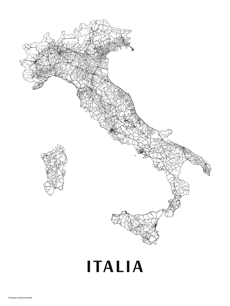 Mapa de italy black white mapas de cidades e mapas do mundo para parede