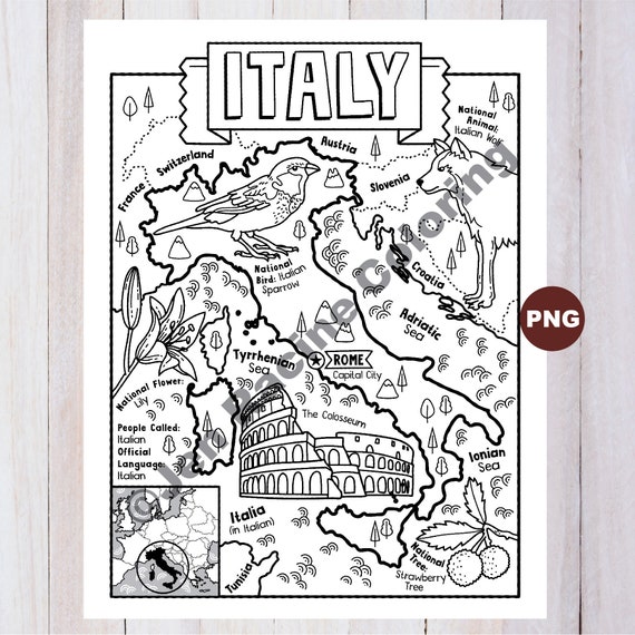 Italy coloring page geography of europe digital download coloring page