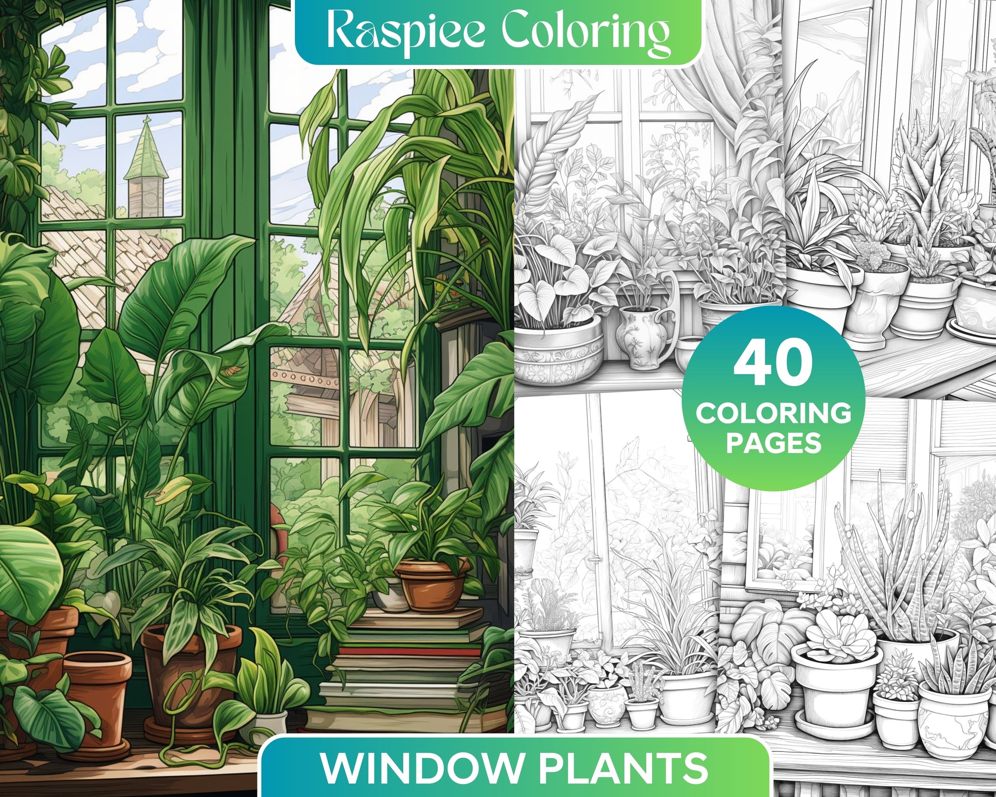 Window plants grayscale coloring pages printable for adults pdf fi â coloring
