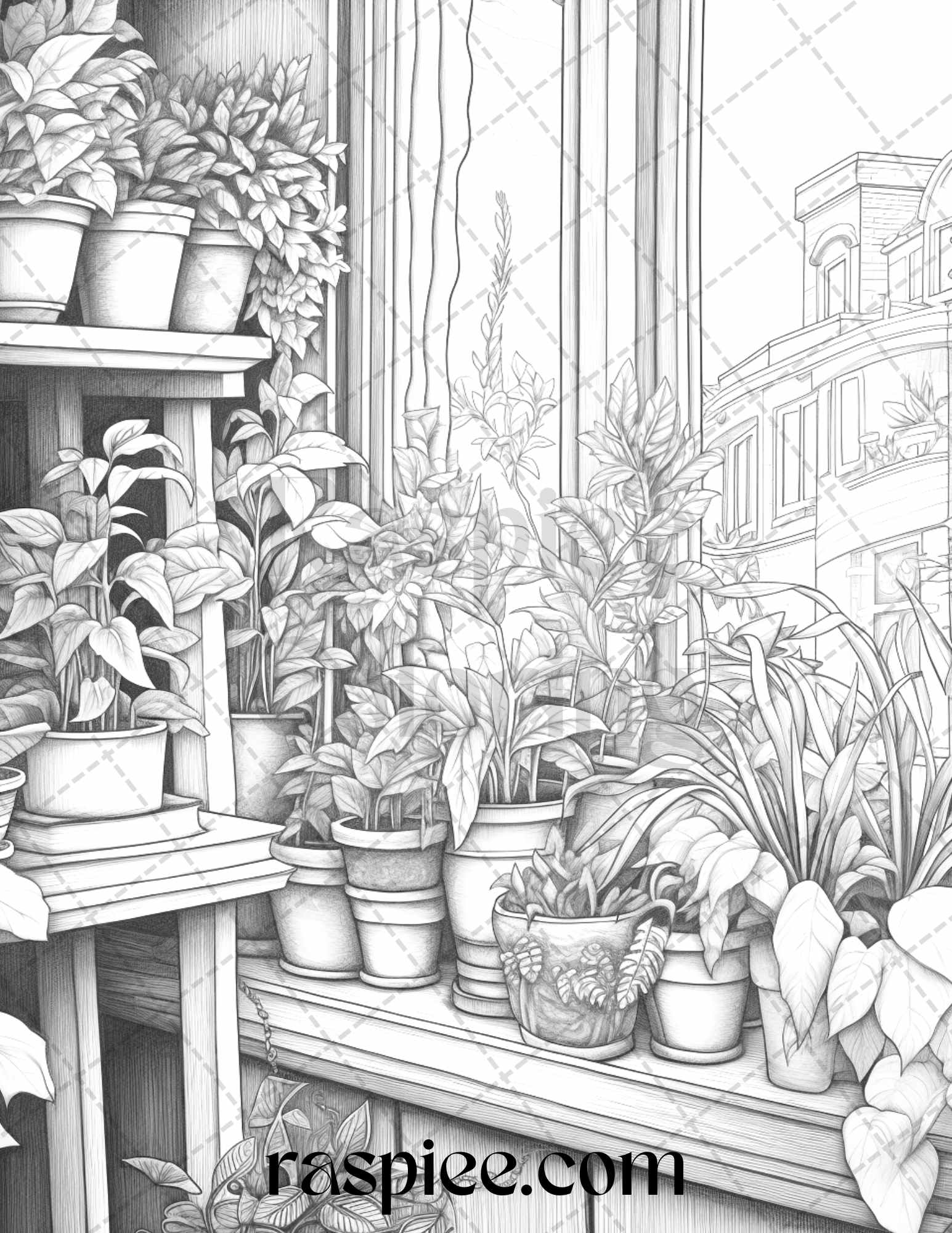 Window plants grayscale coloring pages printable for adults pdf fi â coloring