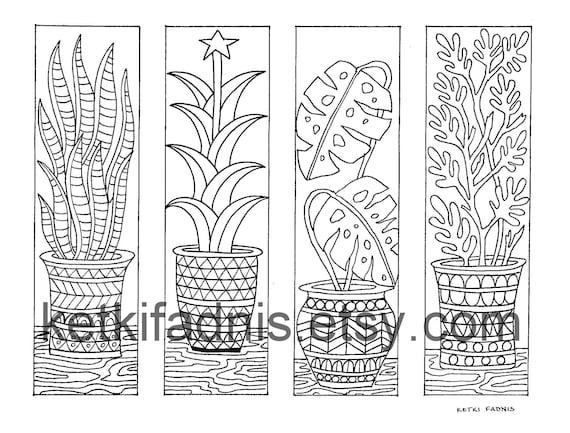 Plants coloring bookmarks bookmarks coloring page instant pdf download digital download hand drawn pdf coloring page