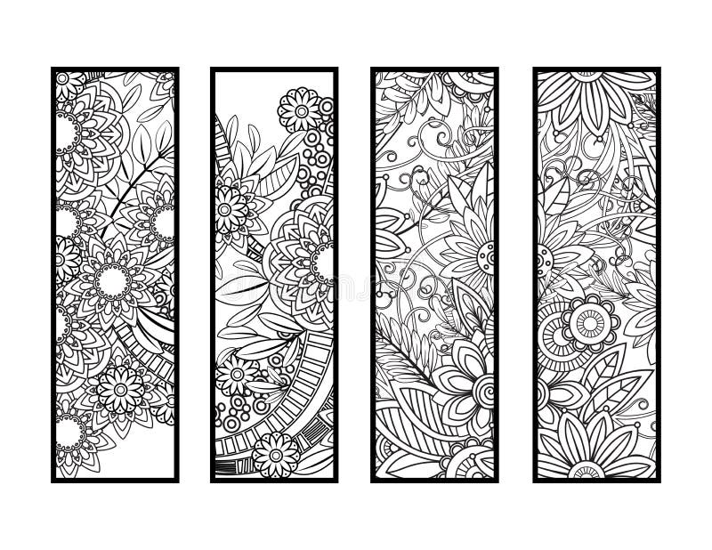 Set of coloring bookmarks with sloth mom and baby animals tropical plants and patterns on the bookmark stock vector