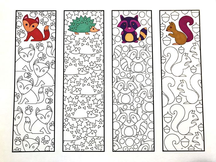 Cute animal bookmarks pdf coloring page fox hedgehog