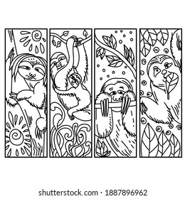 Set coloring bookmarks sloth mom baby stock vector royalty free