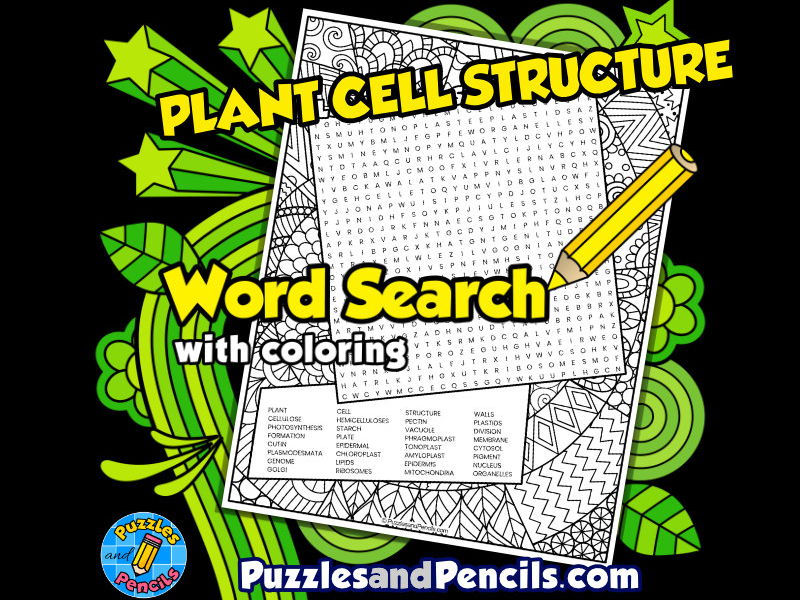 Plant cell structure word search puzzle with colouring plant biology wordsearch teaching resources