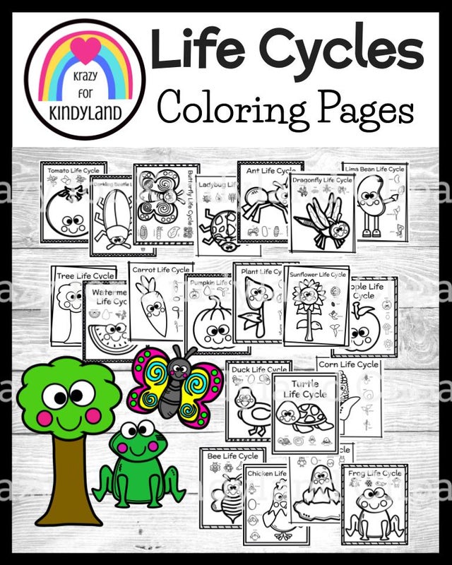 April coloring pages bundle fruit vegetable plant parts easter earth day life cycles