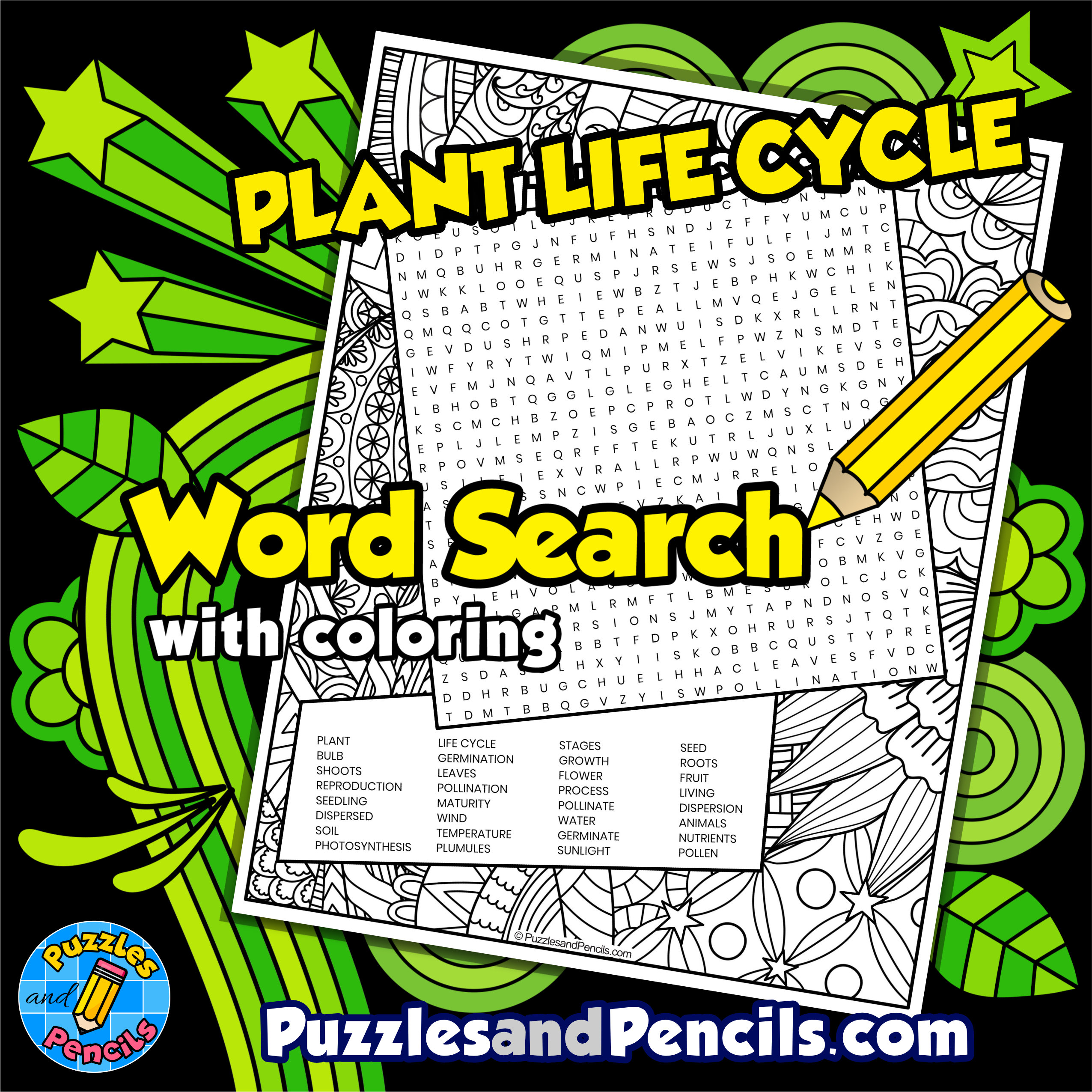 Plant life cycle word search puzzle with coloring plant biology wordsearch made by teachers
