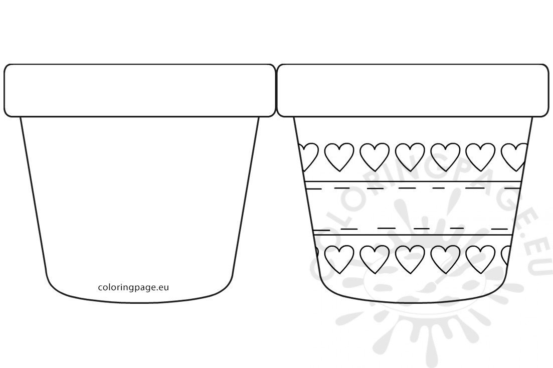 Mothers day flower pot with hearts template coloring page