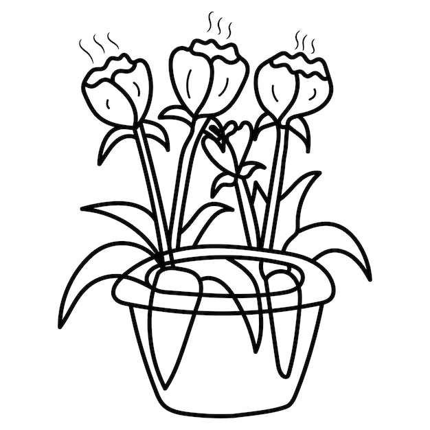 Premium vector vector linear plants in pots collection isolated outline potted home flowers set for coloring page