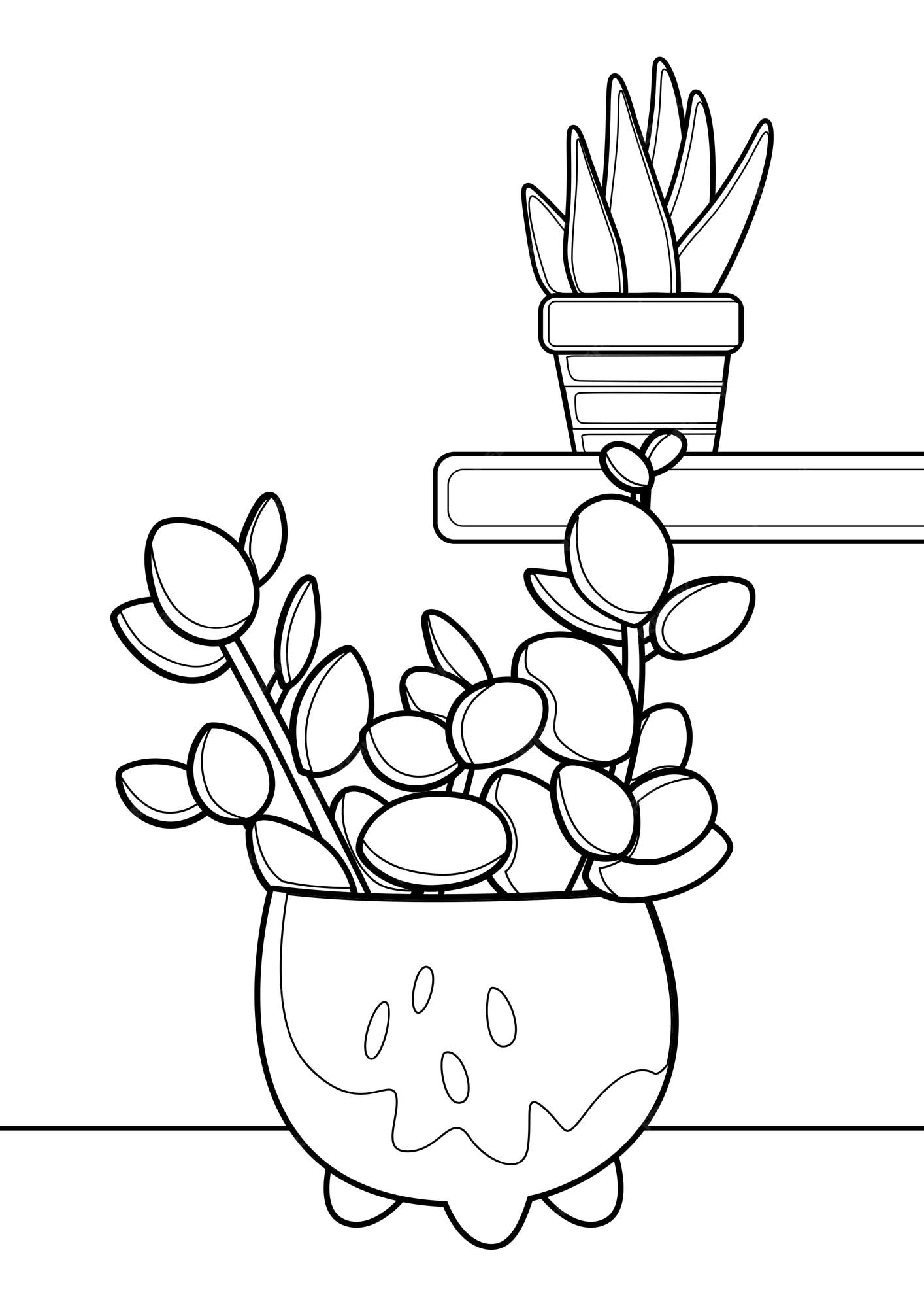 Premium vector peperomia chinese money home plants indoor coloring pages a for kids and adult