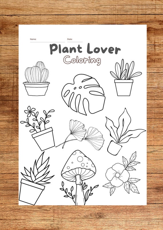 Plant coloring page adult coloring pages digital download printable coloring page crazy plant lady coloring sheets for relaxation
