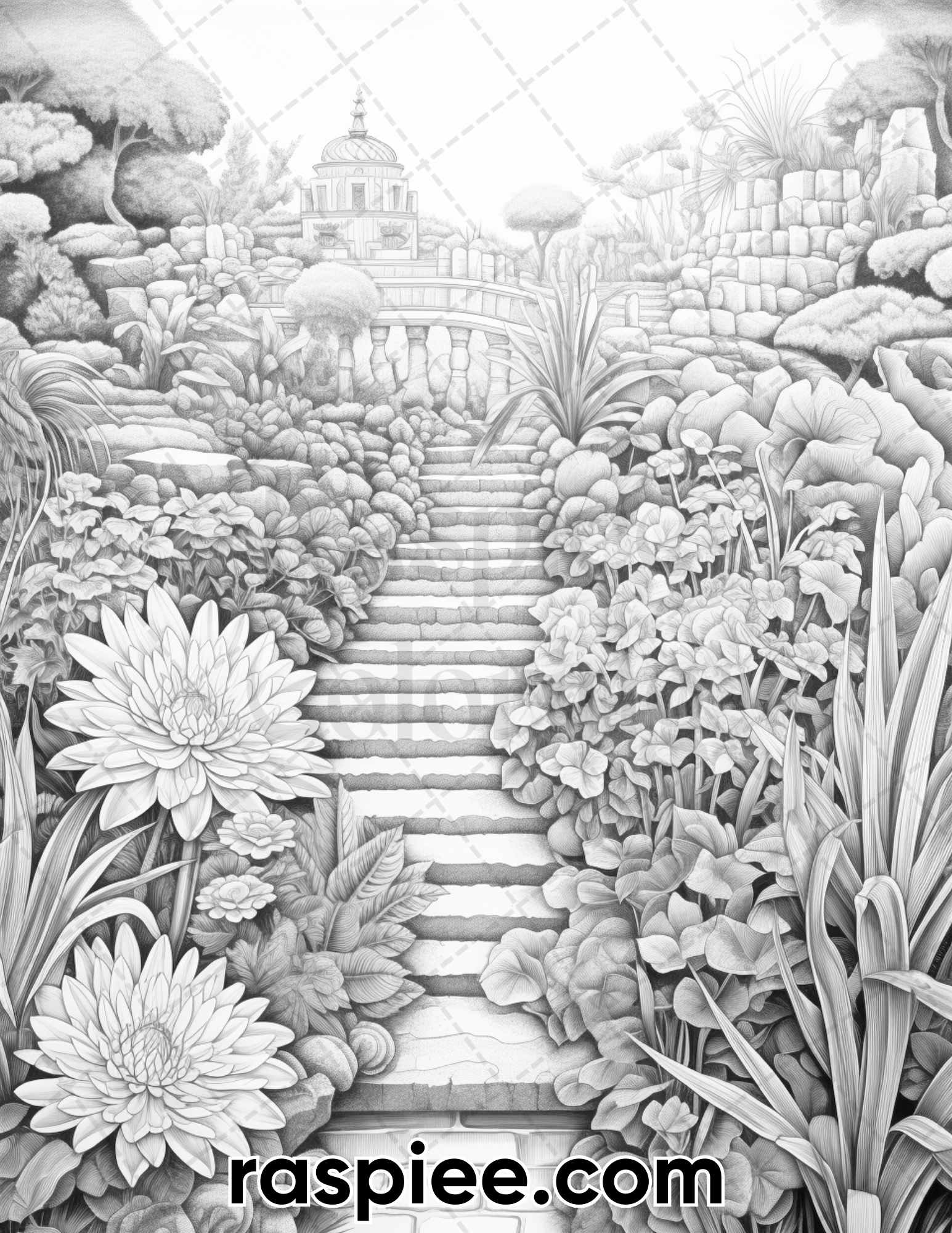 Zen garden flowers grayscale coloring pages for adults printable p â coloring