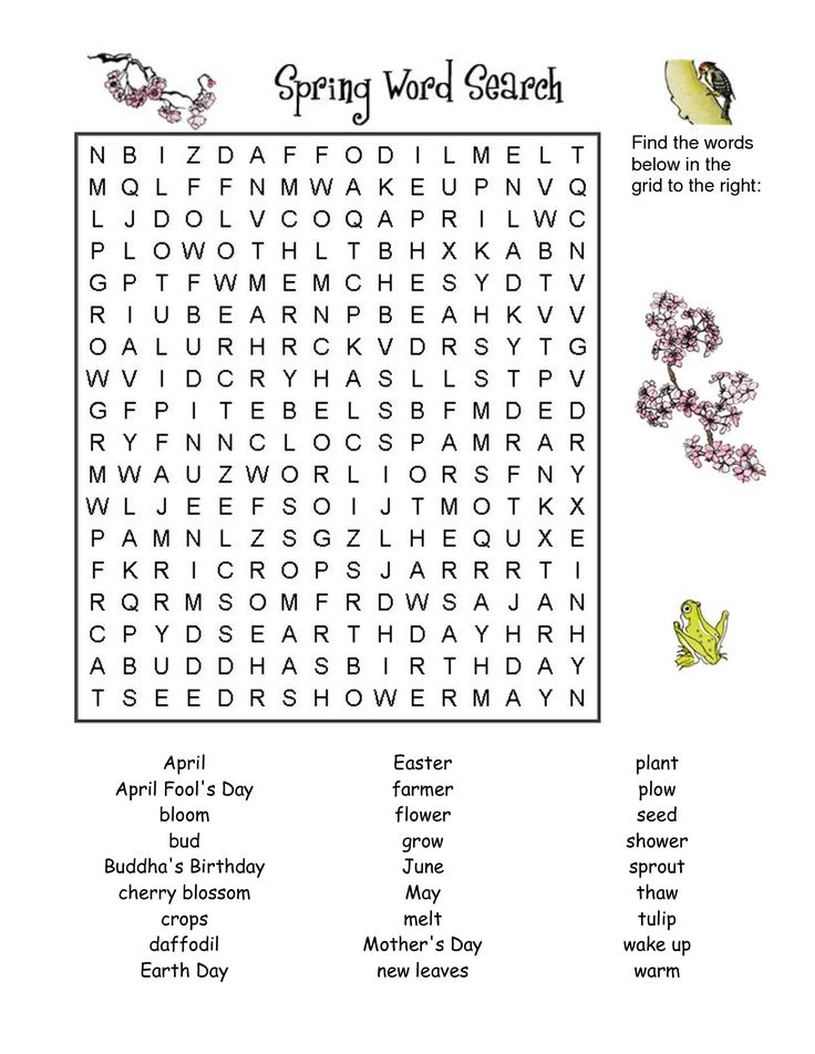 Wordsearch for spring spring words spring word search word search puzzles