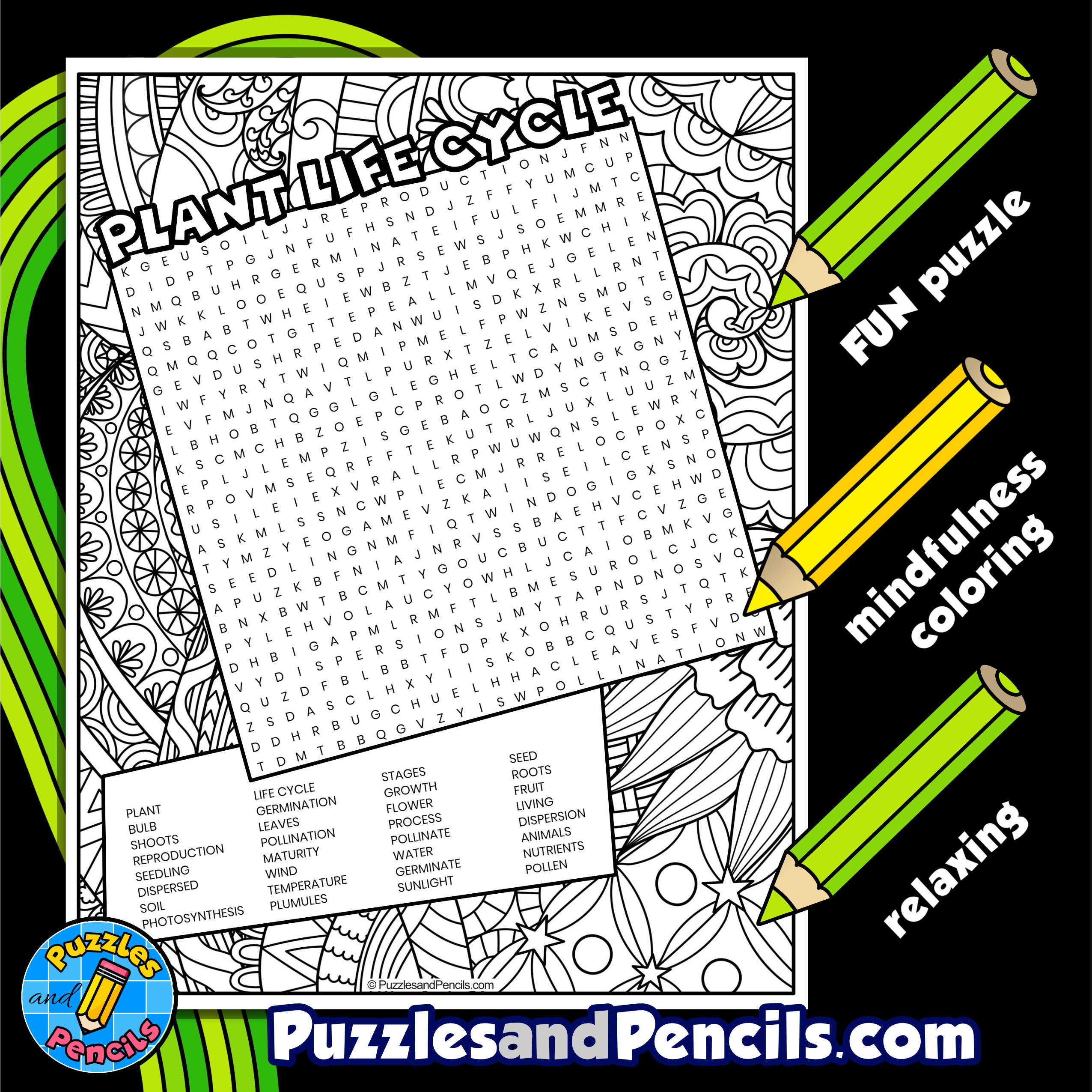 Plant life cycle word search puzzle with coloring plant biology wordsearch made by teachers