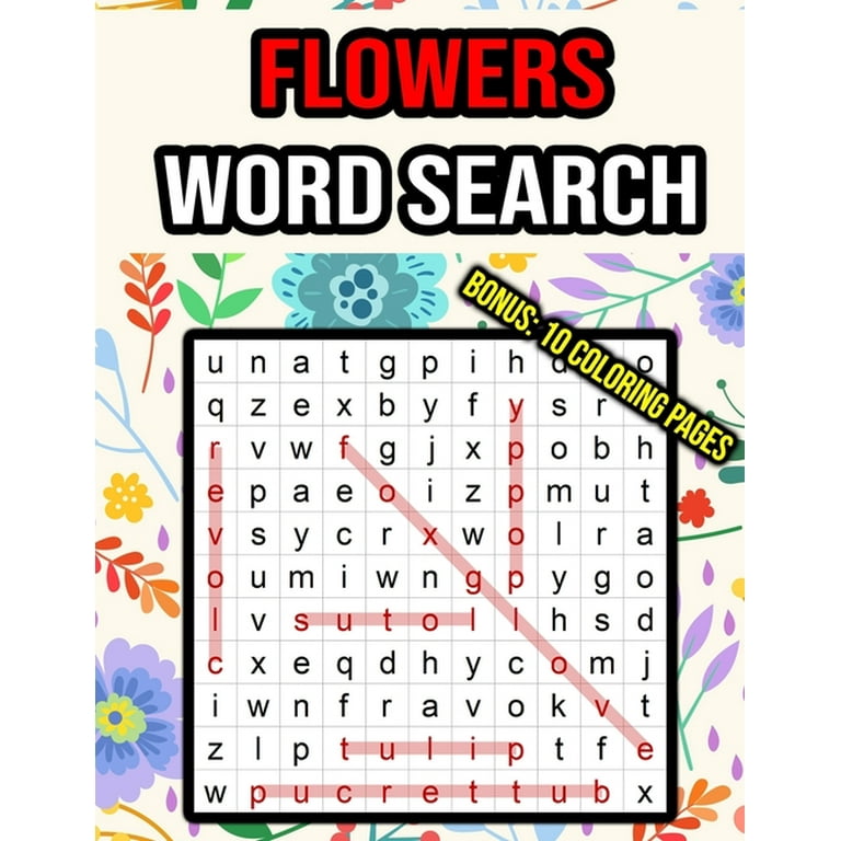 Flowers word search bonus coloring pages