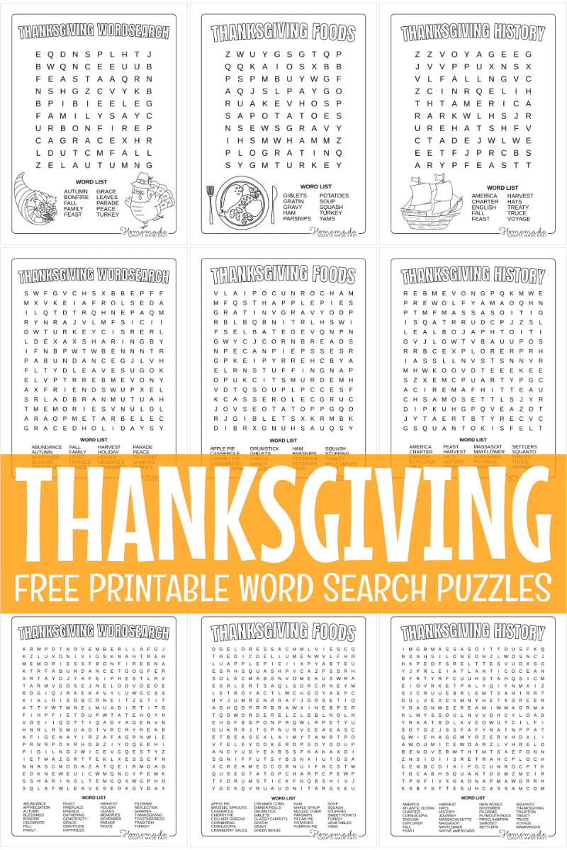 Free printable thanksgiving word search puzzles for kids