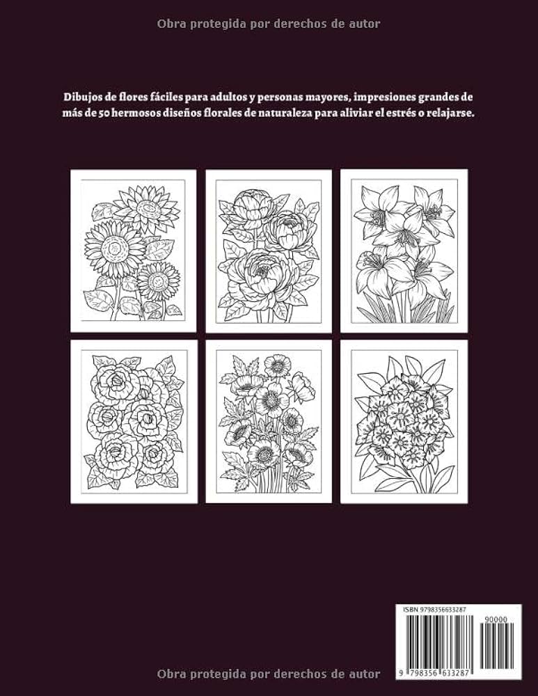 Flor libro de colorear para adultos dibujos de flor fãcil para adultos y personas mayor imprion grand de mãs de hermosos diseãos y plantas para aliviar el trãs o relajarse