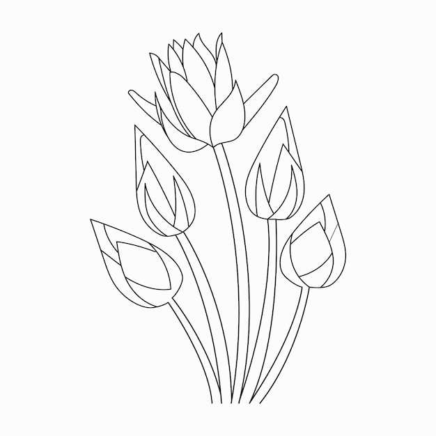 Hermosas flor fãcil libro para colorear flor en blanco y negro dibujadas a mano vector premium