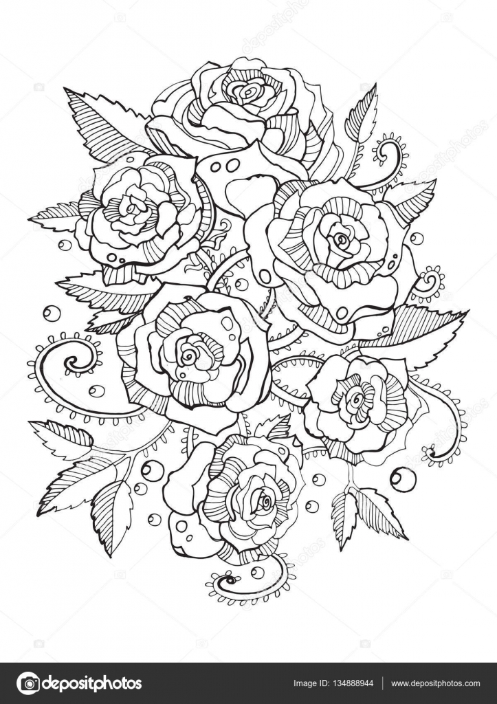 Libro para colorear rosas para adultos vector vector de stock por alexanderpokusay