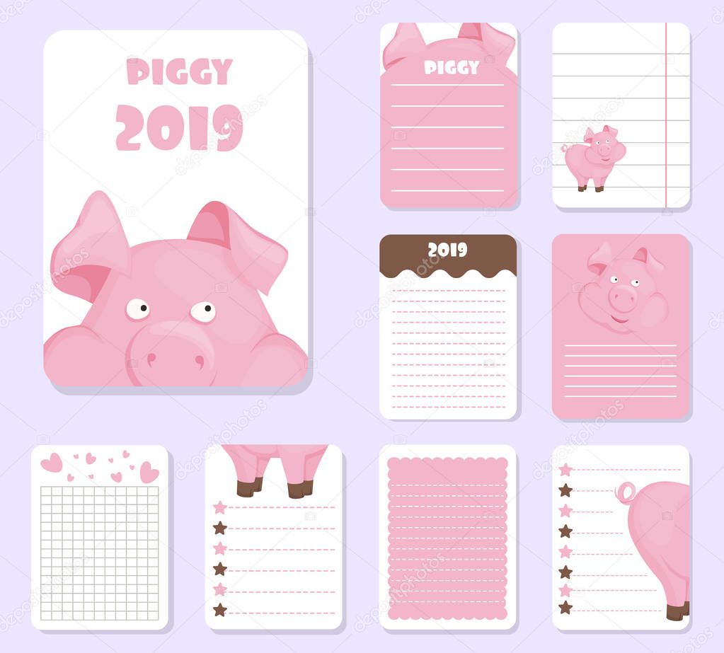 Portãtiles niãos pãgina cerdo plantilla vector tarjetas cerdito notas pegatinas etiquetas etiquetas de color rosa hoja de papel ilustraciãn vector de stock de danyliuki