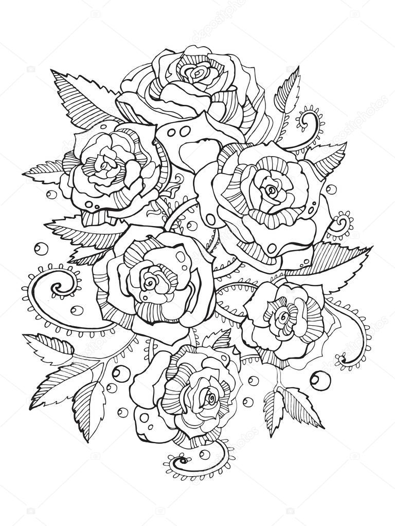 Libro para colorear rosas para adultos vector vector de stock de alexanderpokusay