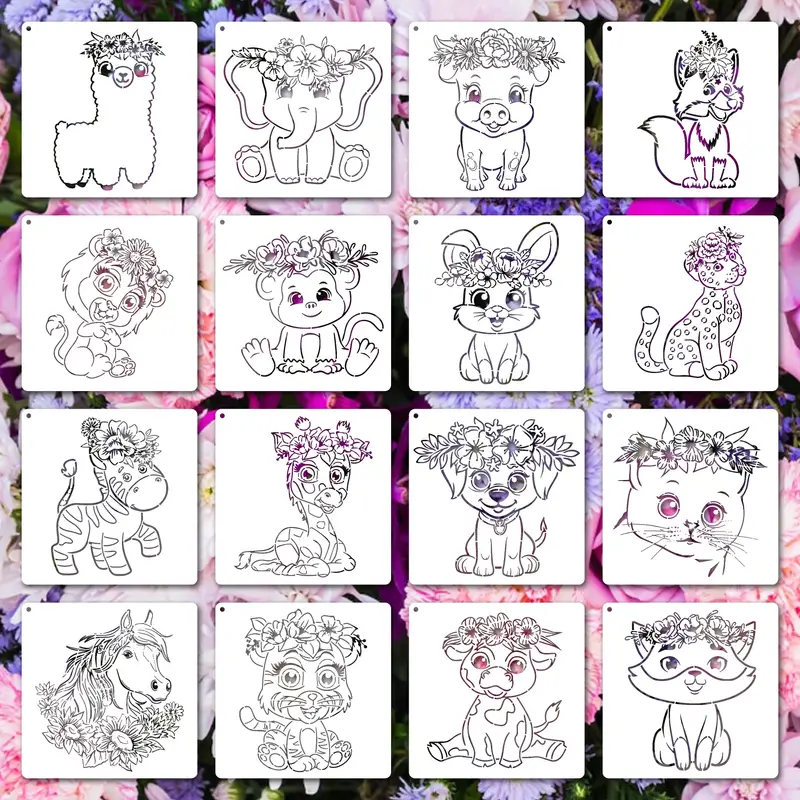 Hojas plantilla de pintura de animales y flores plantilla