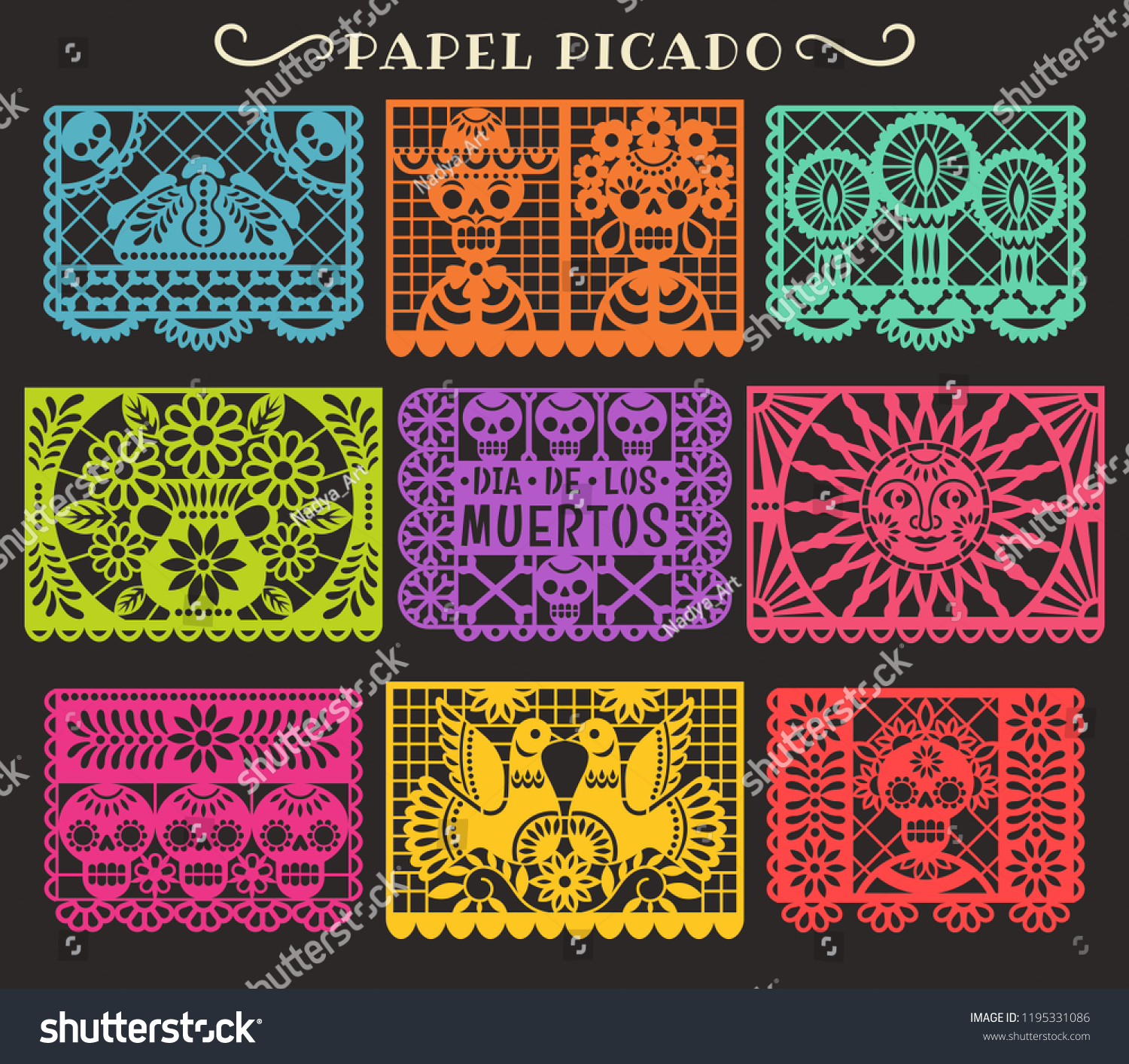 Day dead papel picado vector collection stock vector royalty free