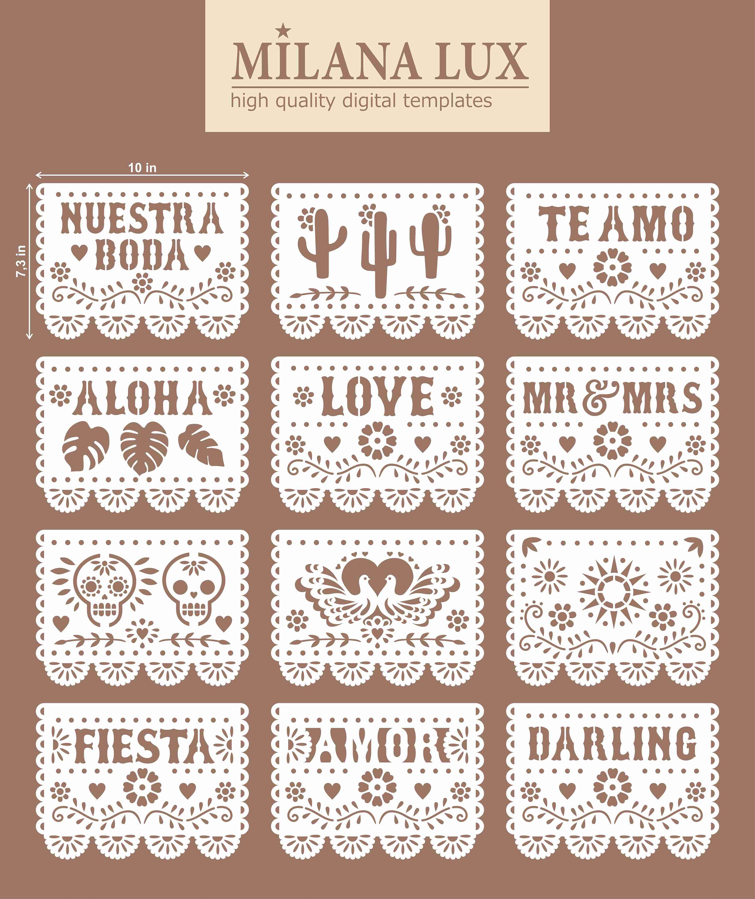 Papel picado svg cut files fiesta banner template mexican wedding decor file for cricut lasercut papercut cameo svg dxf ai eps cdr