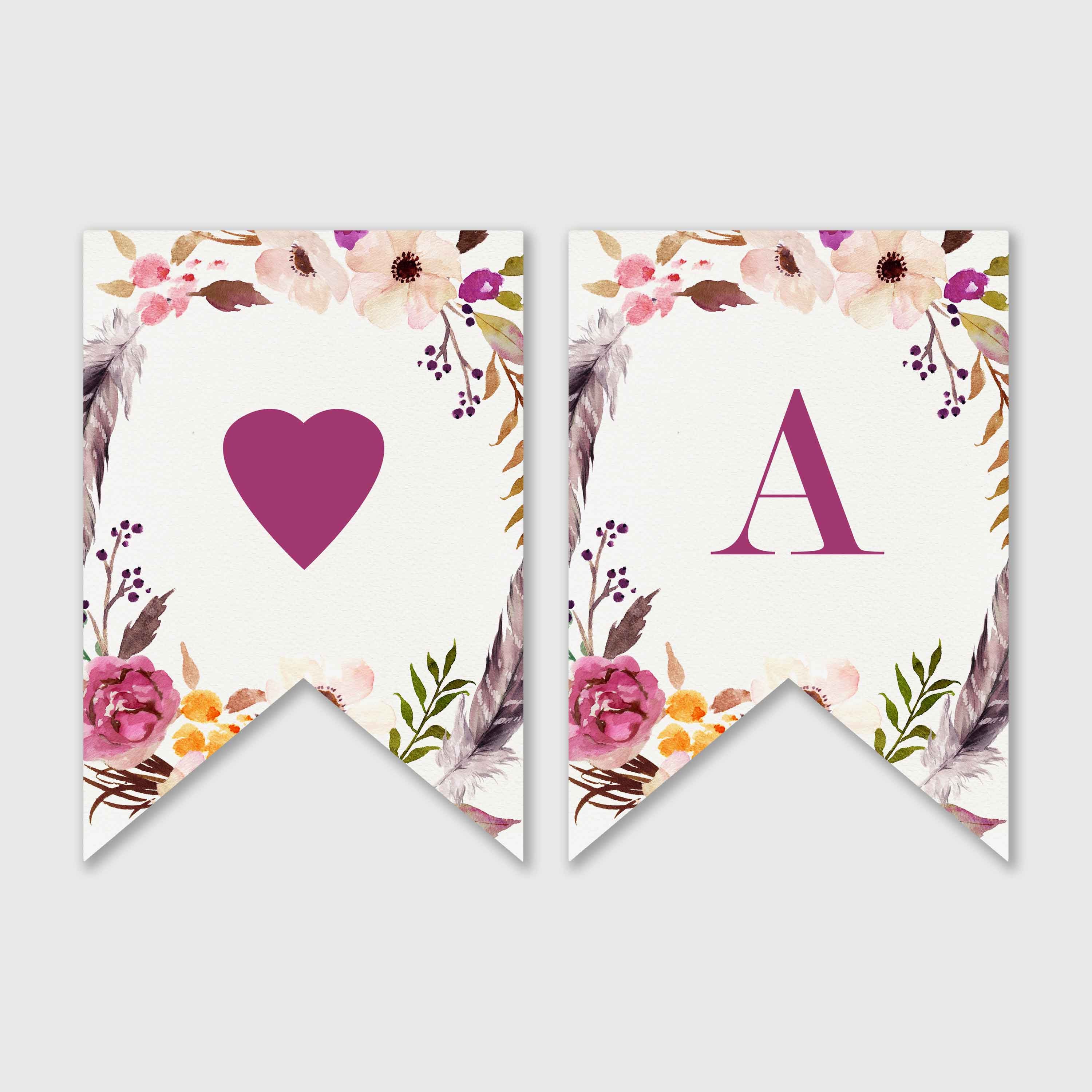 Pdf editable banner floral banderines boho banderines boho banderines rosas decoraciones para fiestas niãas pãºrpura decoraciãn de cumpleaãos imprimible bo