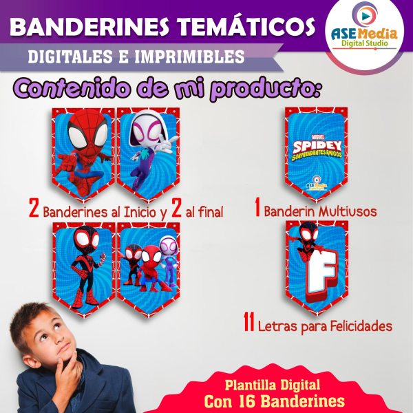 Spidey y sus sorprendentes amigos spiderman banderines temãticos imprimibles para cumpleaãos â asemedia digital studio