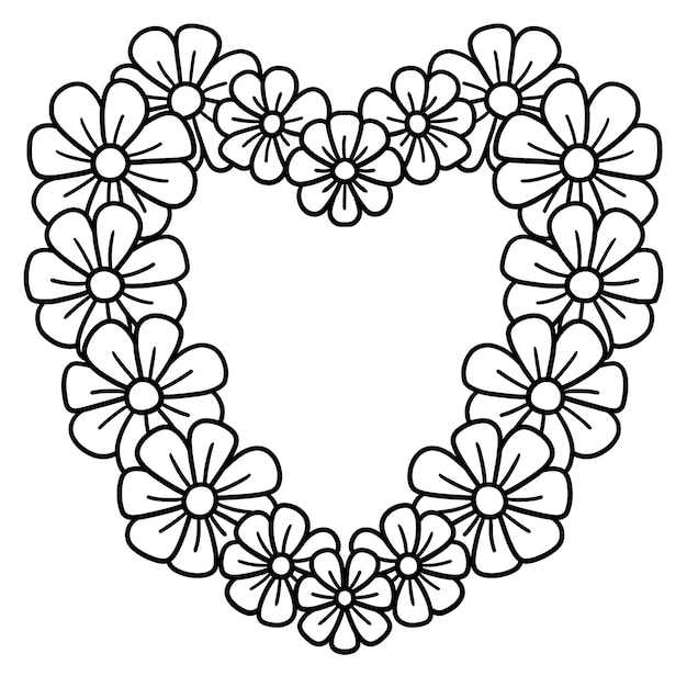 Pãgina para colorear aislada de flor de corazãn para niãos vector premium