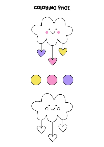 Pãgina para colorear con linda nube con corazon hoja de trabajo para niãos vector premium