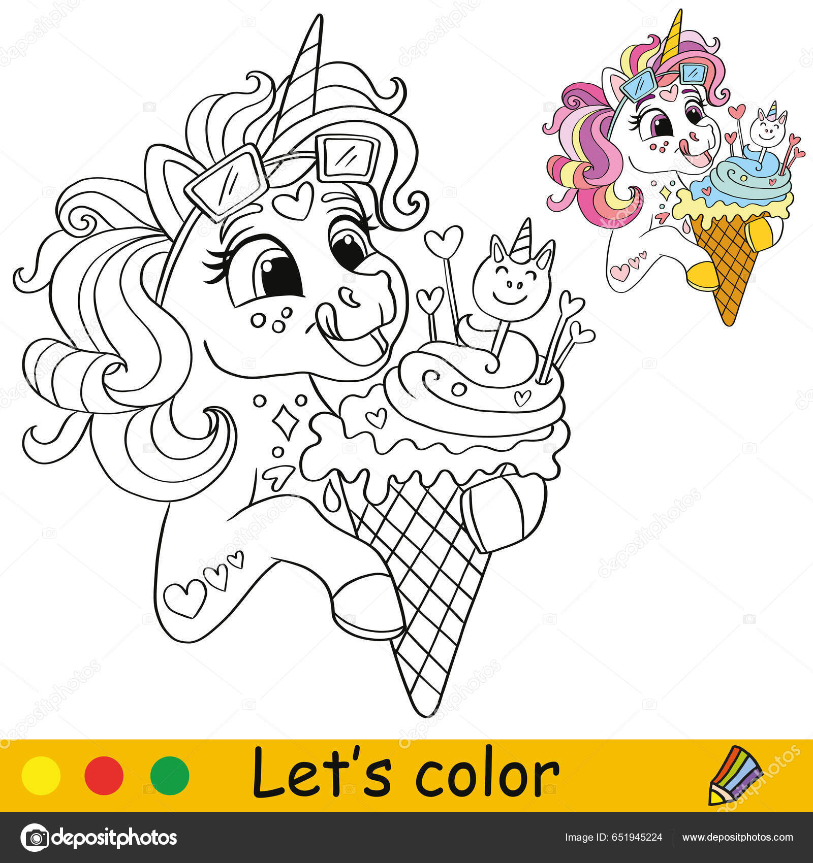 Lindo unicornio feliz con helado niãos colorear pãgina del libro vector de stock por alinart