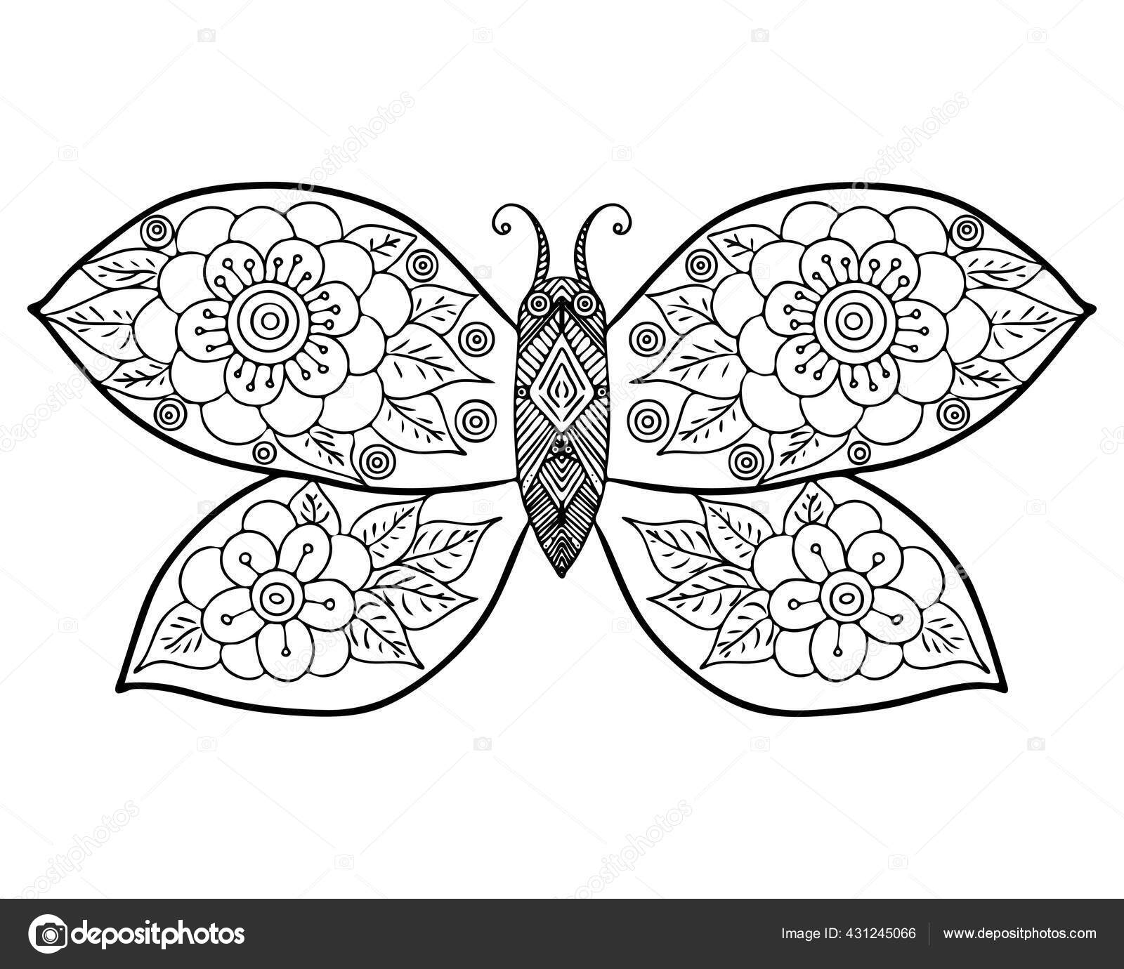 Lãnea mariposa aislada fondo blanco mariposa para imprimir colorear libro vector de stock por ellinamailru